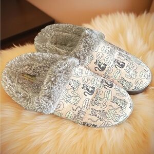 BOBS from Skechers Cat Print Slippers - Gray and Cream